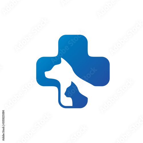 Creative Illustration Cross And Animal For Veterinary Hospital Logo Design