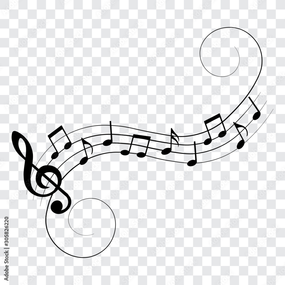 Fototapeta Music notes with swirls, musical design elements, vector illustration.