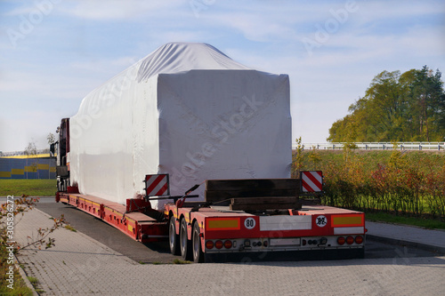 Heavy road transport. Oversize load. The truck during a break in travel.