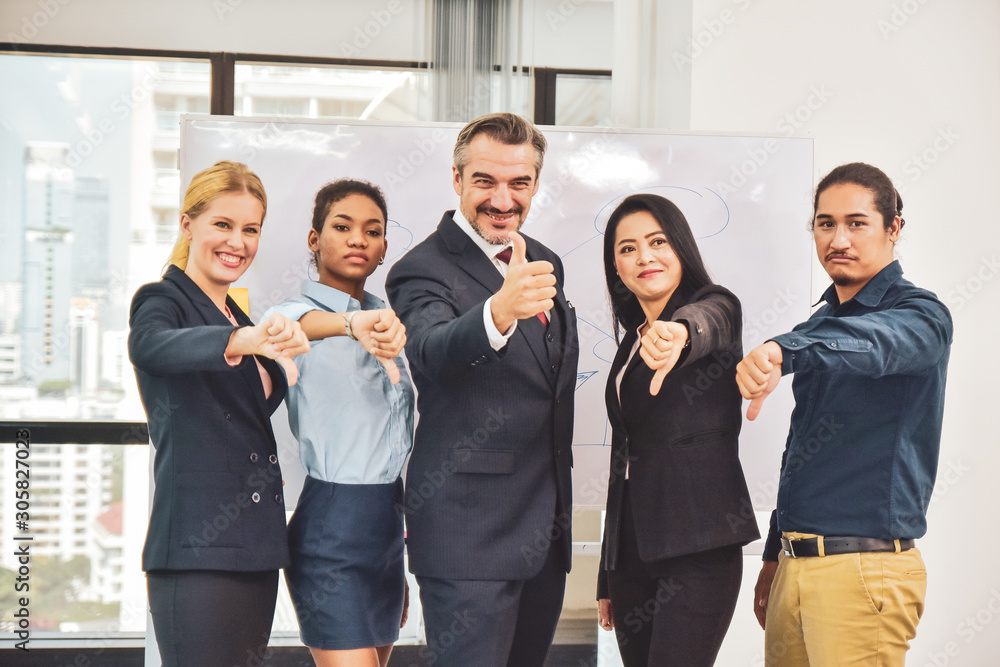 Business team standing in meeting room Thump up Success concept ,Business manager leadership thump up success Business team standing in meeting room Thump up Success concept ,Business manager leadership thump up success