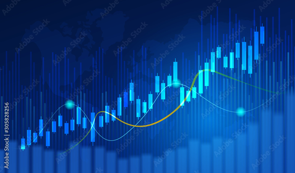 Business candle stick graph chart of stock market investment trading on blue background. Bullish point, Trend of graph. Eps10 Vector illustration. Business candle stick graph chart of stock market investment trading on blue background. Bullish point, Trend of graph. Eps10 Vector illustration.