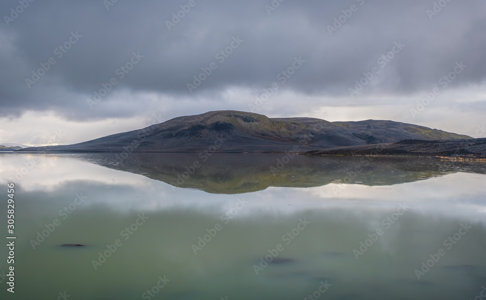 Landscape panorama of Thjorsa river and Sultartangalon lake in Iceland, Europe. September 2019