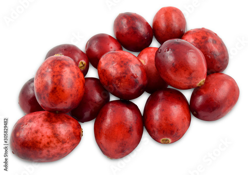 Fresh Red Cranberries Isolated on White Background with Clipping Path