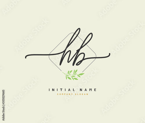H B HB Beauty vector initial logo, handwriting logo of initial signature, wedding, fashion, jewerly, boutique, floral and botanical with creative template for any company or business.