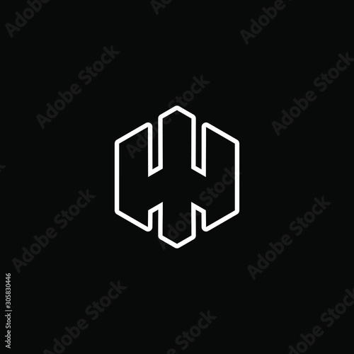 Initial letter H logo template with modern line art hexagonal shape in flat design illustration