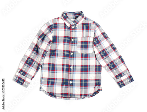 Stylish checkered shirt on white background