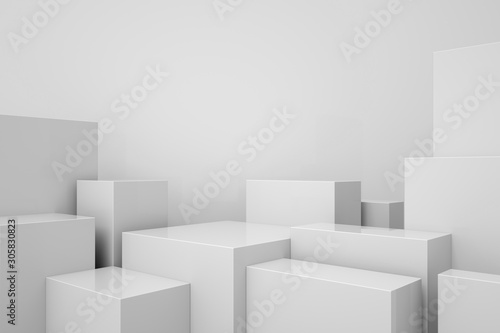 3D rendering of the white geometric background can be used for commercial advertising