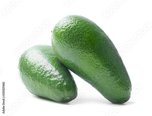 Ripe avocados on white background