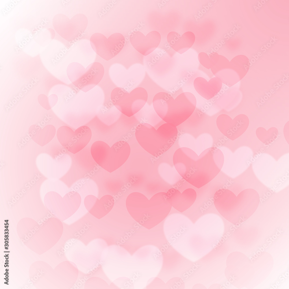 pink and white heart shape on pink background, blurred image illustration. valentine backdrop concept