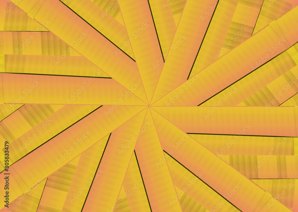 Fototapeta Abstract illustration digitally created, filled with a gradient color, that has multiple different shapes. The main colors are yellow and pink.