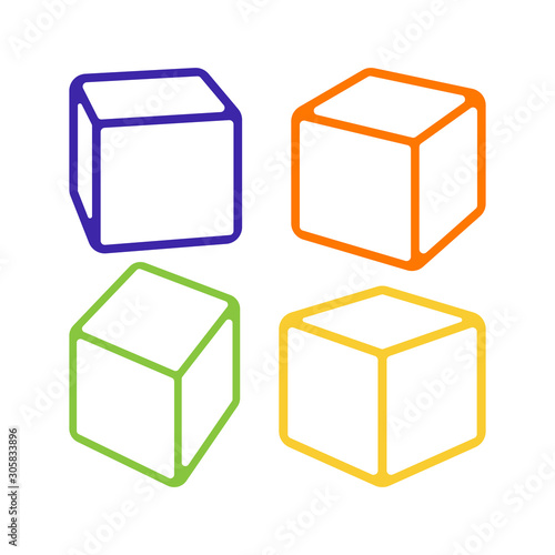 Set of soft foam rubber blocks. 3d model of a cube with perspective and rounded corners. Trampoline park concept. EPS 10
