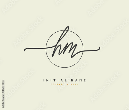 H M HM Beauty vector initial logo, handwriting logo of initial signature, wedding, fashion, jewerly, boutique, floral and botanical with creative template for any company or business.