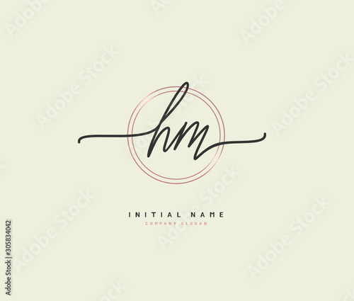 H M HM Beauty vector initial logo, handwriting logo of initial signature, wedding, fashion, jewerly, boutique, floral and botanical with creative template for any company or business.