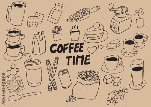 A variety of props needed for coffee-themed expressions. vector illustration