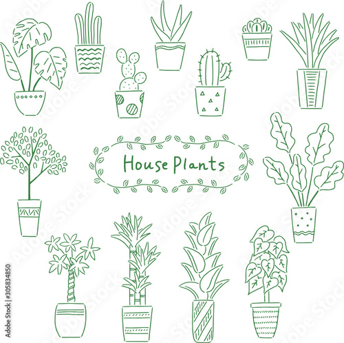 観葉植物のセット　線画