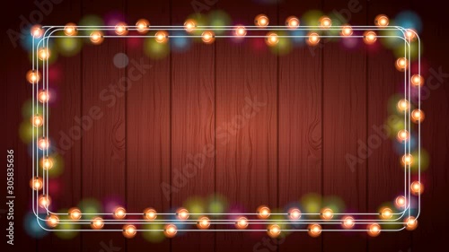 happy merry christmas card with frame lights colors bulbs