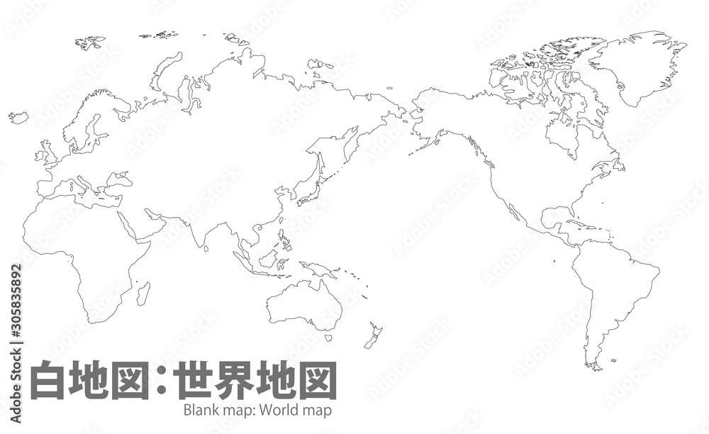 世界地図　高画質ベクター　白地図　	