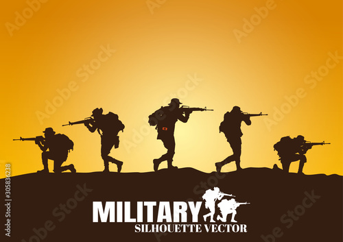 Military vector illustration, Army background, soldiers silhouettes. 