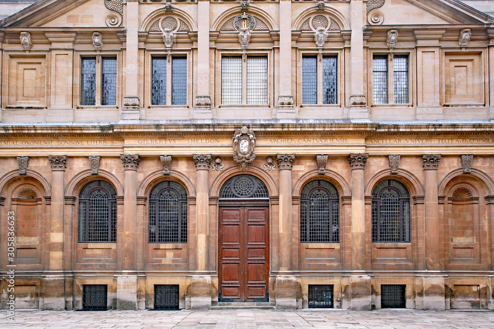 OXFORD, ENGLAND -   The Palladian facade of the Oxford University's Sheldonian Theatre, designed by Christoper Wren in the 1600s