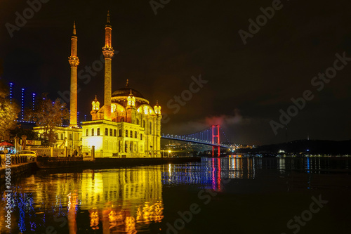 Istanbul, Turkey The Ortakoy Mosque under the Bosphorus Bridge, known officially as the 15 July Martyrs Bridge and unofficially as the First Bridge © Alexander