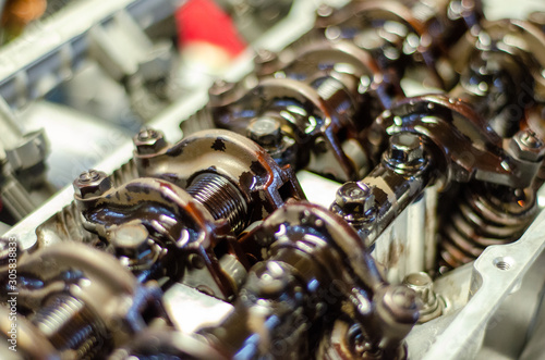 View of camshaft dissasembly  engine head close up