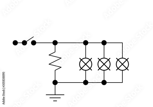 black line electronic diagram lamp resistance and battery cell isolated on white background basic electronic learning vector 