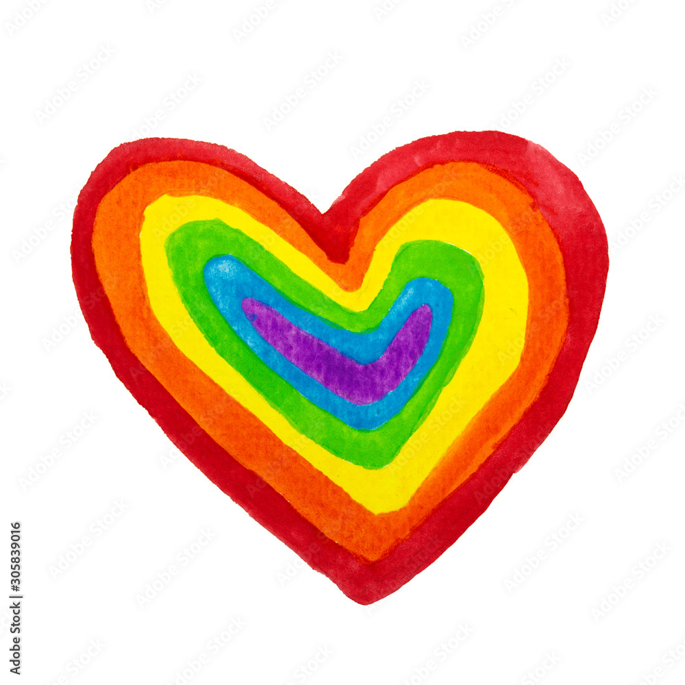 Hand drawn colored pencil heart shape rainbow colors. LGBT, LGBTQ+ or gay equality concept