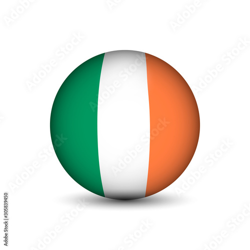 Flag of Ireland in the form of a ball isolated on white background.