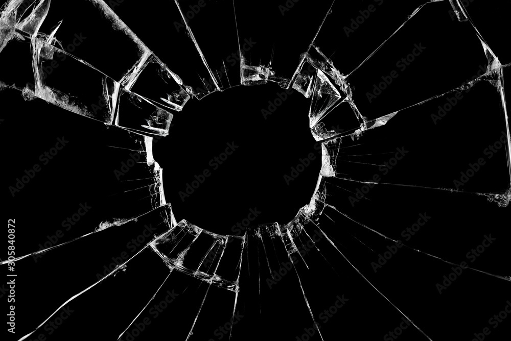 Broken glass craked on black background ,hi resolution photo art