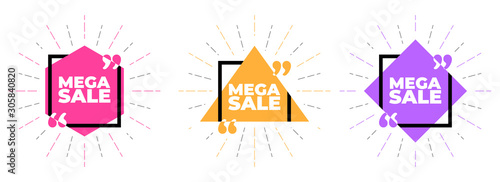 Set of Mega sale offer template design in flat trendy geometric retro style poster, placard, web, Concept, Banner, Logo Design, Icon, Offer, Unit, Label, Web Header, Background, Mnemonic - Vector