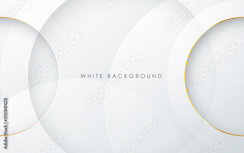 Abstract 3D circle layer white background with gold line effect