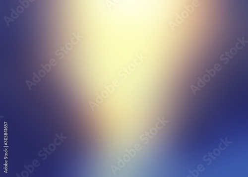 Bright golden shine on deep blue blurred background. Winter light abstract illustration. Glow empty background. 