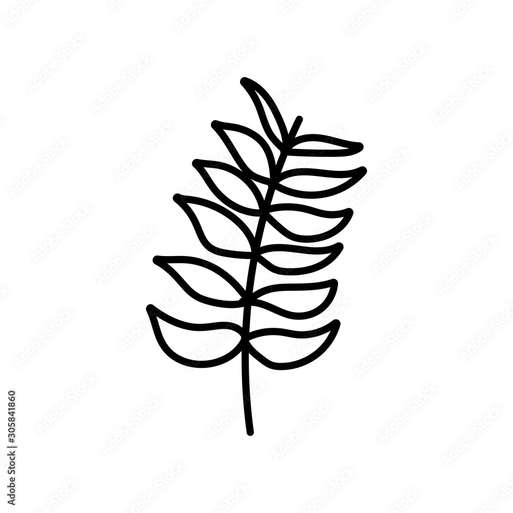 branch leaves nature on white background thick line branch leaves nature on white background thick line