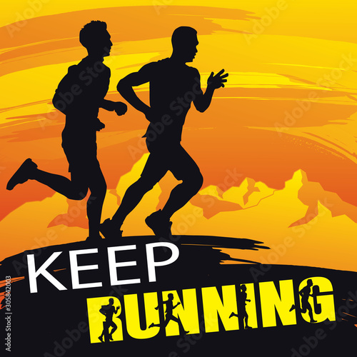 Running silhouettes. Vector illustration, Trail Running, Marathon runner.	