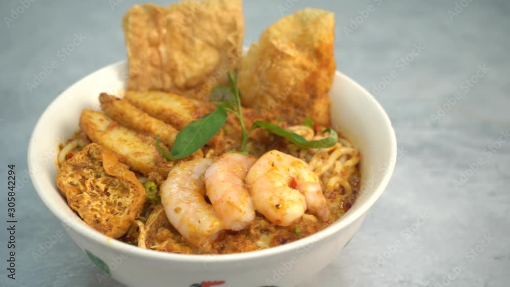 penang curry noodle with slate background penang curry noodle with slate background