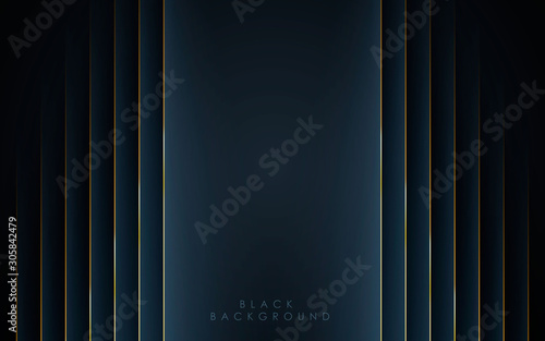 Modern black abstract background concept with gold line decoration