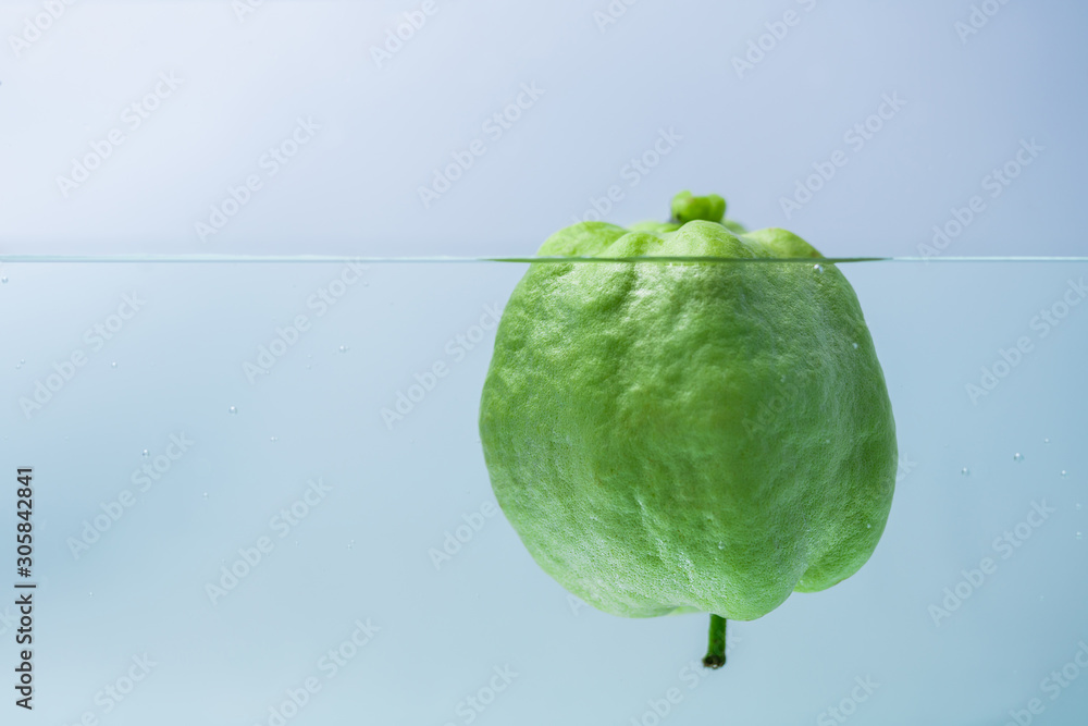 Naklejka premium Fresh guava fruit in water splash background