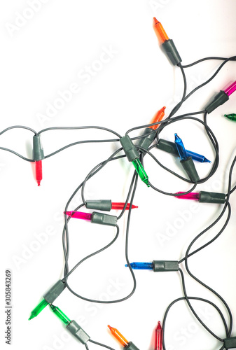 Christmas lights ornaments isolated on white background