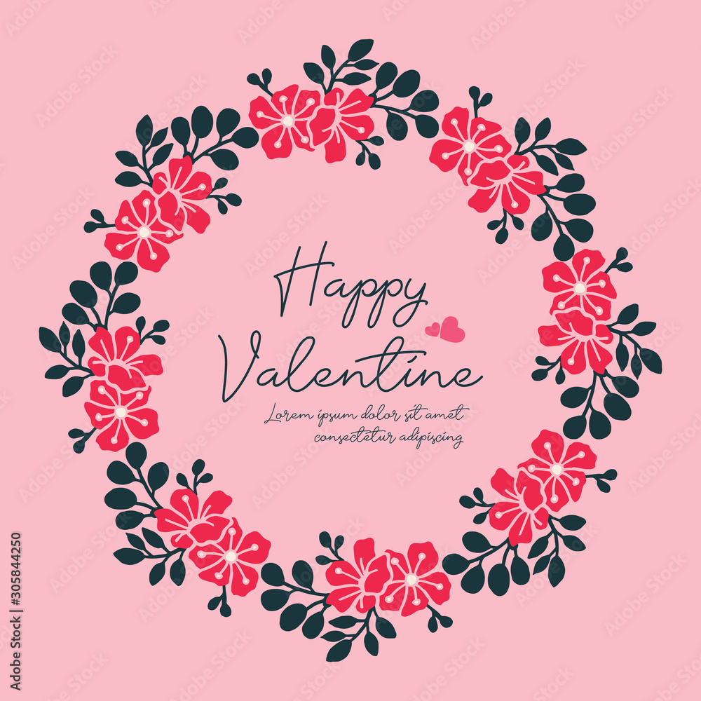 Celebration card of happy valentine day, with texture of leaf flower frame. Vector Celebration card of happy valentine day, with texture of leaf flower frame. Vector