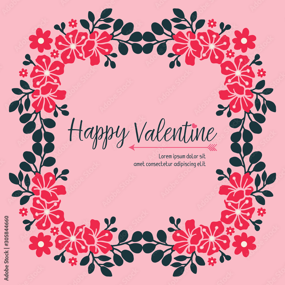 Element greeting card valentine day, with ornate wallpaper of leaf flower frame. Vector