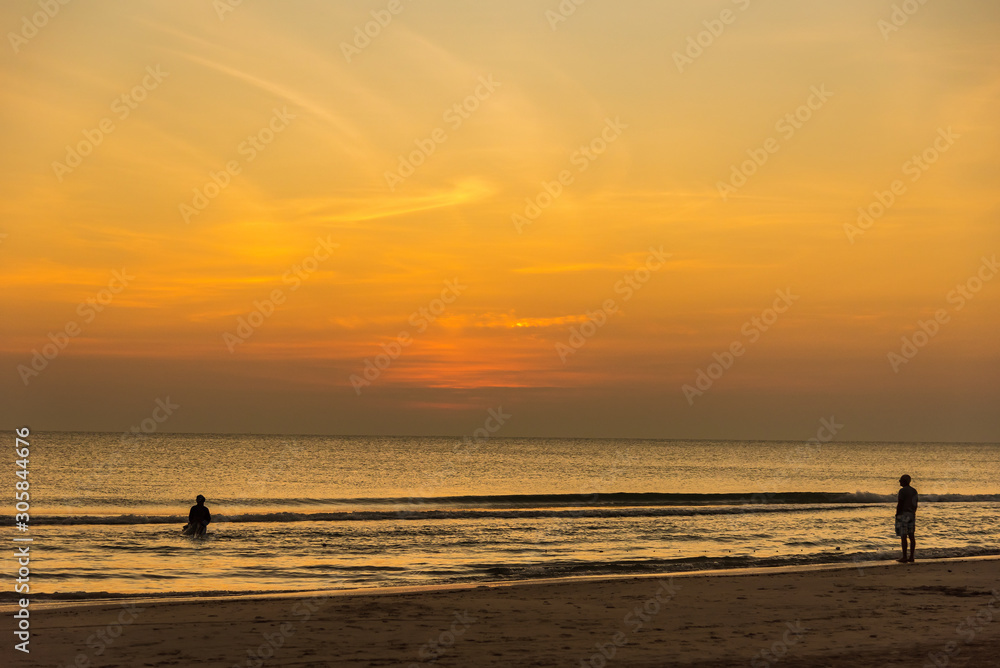 Prachuap Khiri Khan,Thailand - November, 17, 2019 : View of Hua Hin Beach Prachuab Khirikhan in sunrise moning time at Prachuap Khiri Khan,Thailand