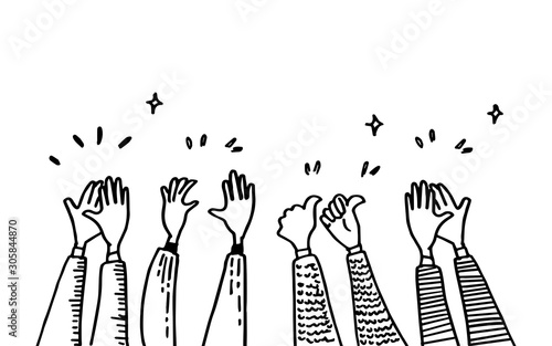 doodle of hands up,Hands clapping. applause gestures. congratulation business. vector illustration