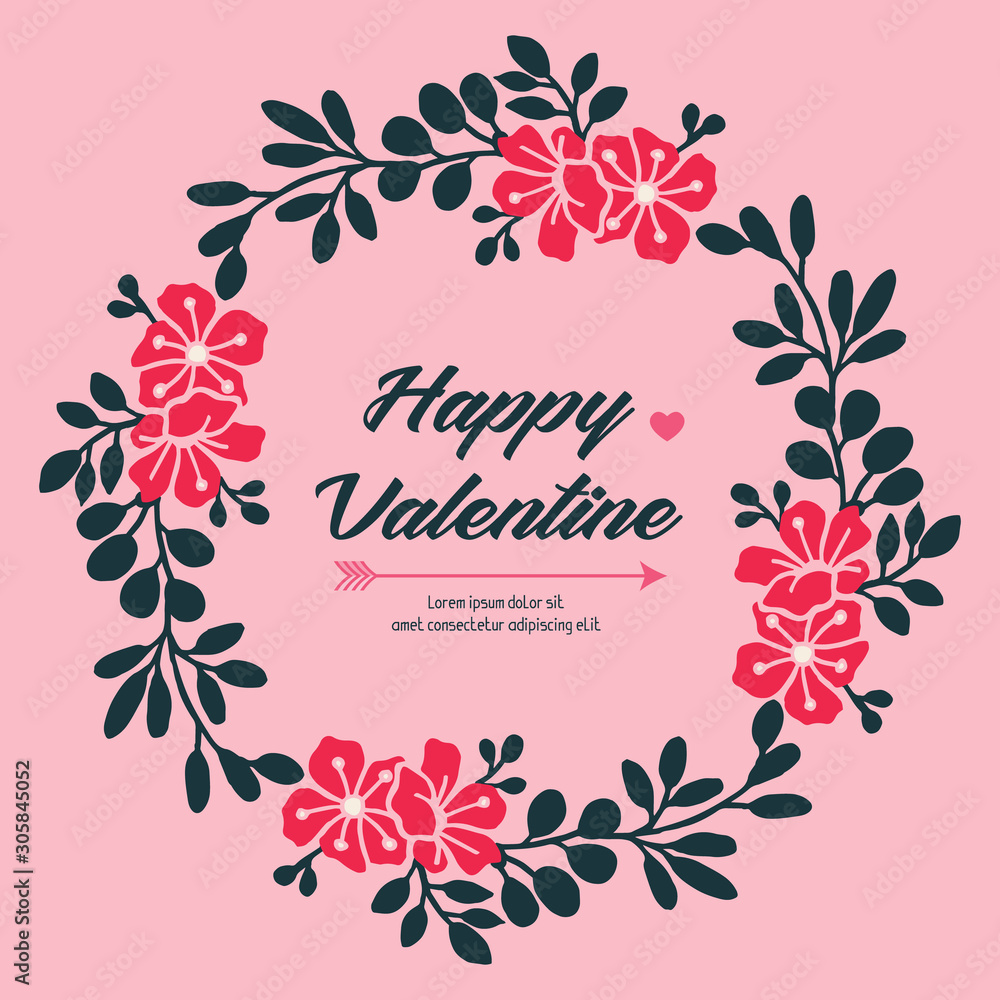 Card design valentine day, with leaf flower frame border vintage. Vector