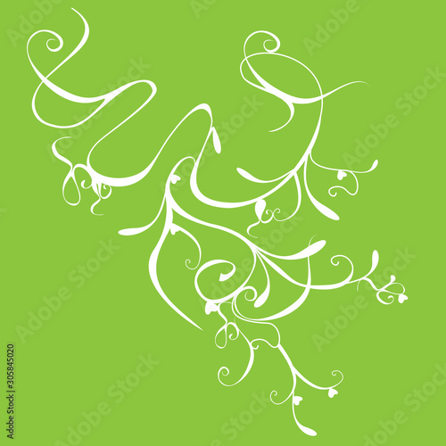 Spring stylized twig, sprout, curl with leaves. Floral ornament lyrical mood. Valentine. Pattern. Vector illustration.
