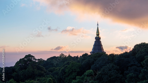 The Royal Stupa dedicated to His Majesty The King of Thailand at sunset in Doi Inthanon National Park, Chiang Mai, Thailand. © tanarch