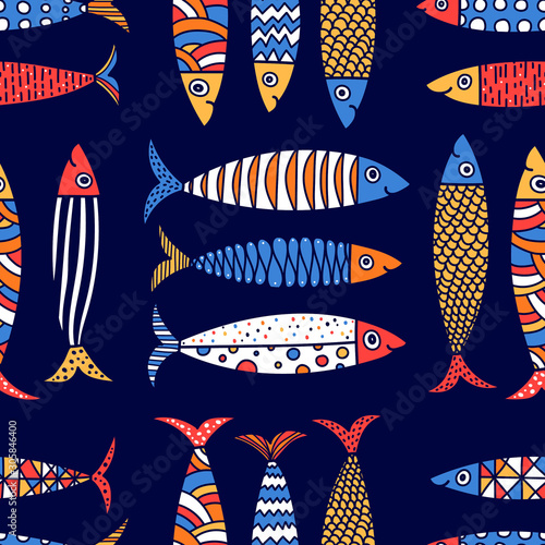 Cute fish. Kids lbackground. Seamless pattern. Can be used in textile industry, paper, background, scrapbooking.