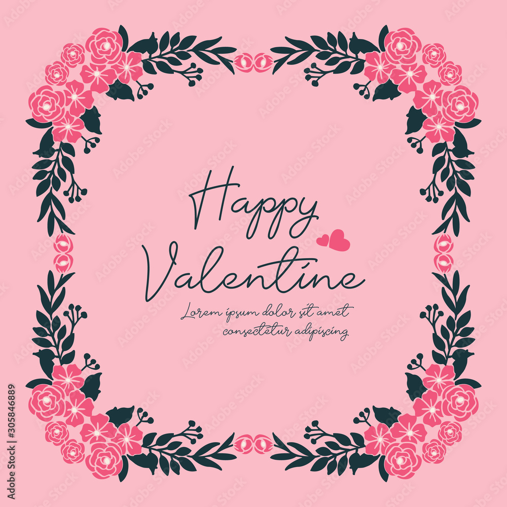 Template happy valentine day, with modern leaf flower frame. Vector Template happy valentine day, with modern leaf flower frame. Vector