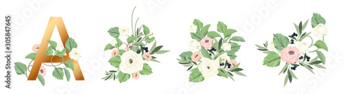 Floral bouquet design vector with rose and flower