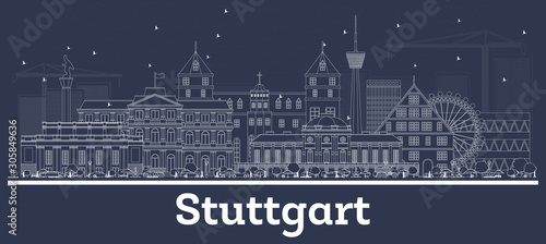 Stuttgart Germany Outline City Skyline with White Buildings.
