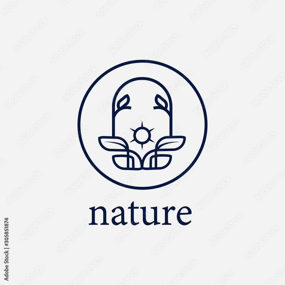 Botanical nature logo minimalism line template on grey background for business company or brand identity Botanical nature logo minimalism line template on grey background for business company or brand identity